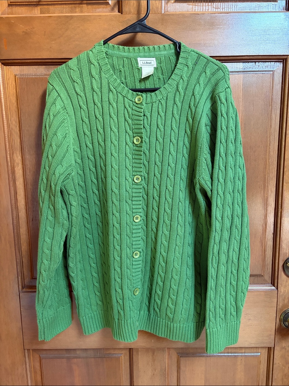 L.L. Bean Bright Green Cable-Knit Button Cardigan Size 1X